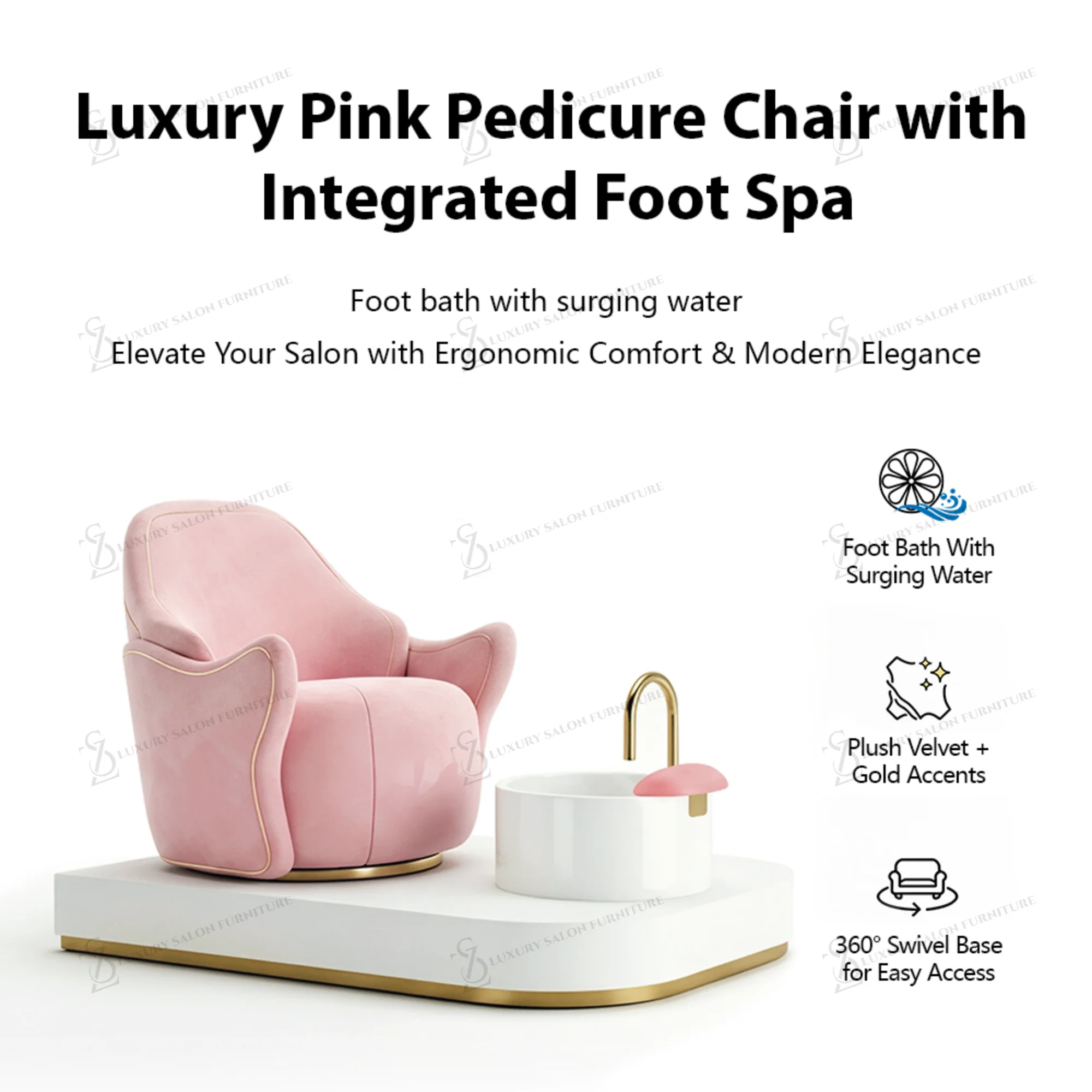 Professional Pink Pedicure Chair With Reclining Seat Built Automatic Drainage For Spa & Nail Salon Foot Massage Chair And Base