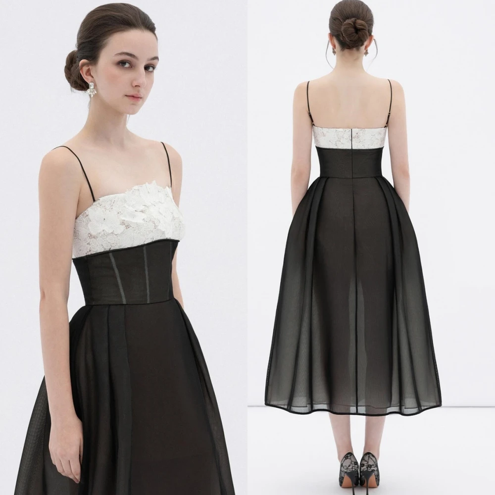 فستان سهرة مخصص عالي الجودة بأشرطة سباغيتي كلاسيكي من التول فستان كوكتيل حديث بدون أكمام للمناسبات الخاصة