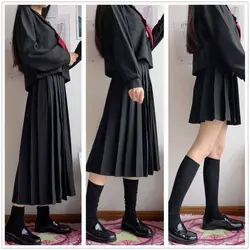 Meninas da escola uniforme do estudante preto saias plissadas cintura elástica estilo japonês cosplay cosutme base estilo preppy