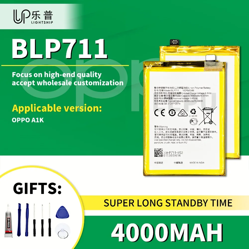 

2025 Original Quality Battery BLP711 4000mAh for OPPO A1K with Tools Kits Lithium Ion Batteries OPPO A1K New Replacement Battery