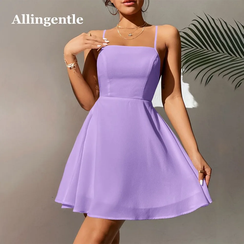 

Allingentle Lavender Spaghetti-Strap A-Line Homecoming Dress 2023 Sexy Sleeveless Elegant Chiffon Formal Party Gowns Custom Size