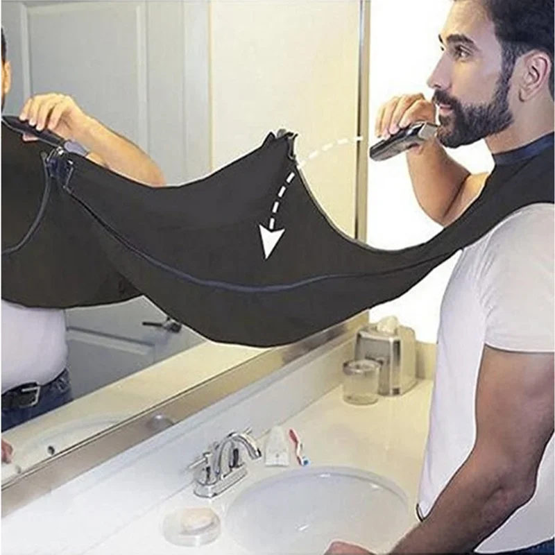 Men’s beard shaving apron — black waterproof beard catcher with trimmer holder, household cleaning tool 5