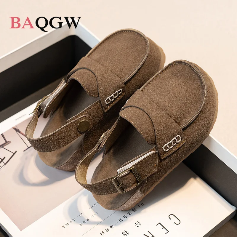 

Summer New Children's Softwood Sandals Genuine Leather Boys' Beach Slippers Girls' Frosted Leather Casual Shoes