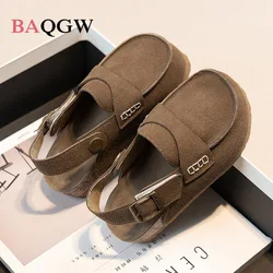 Summer New Children's Softwood Sandals Genuine Leather Boys' Beach Slippers Girls' Frosted Leather Casual Shoes