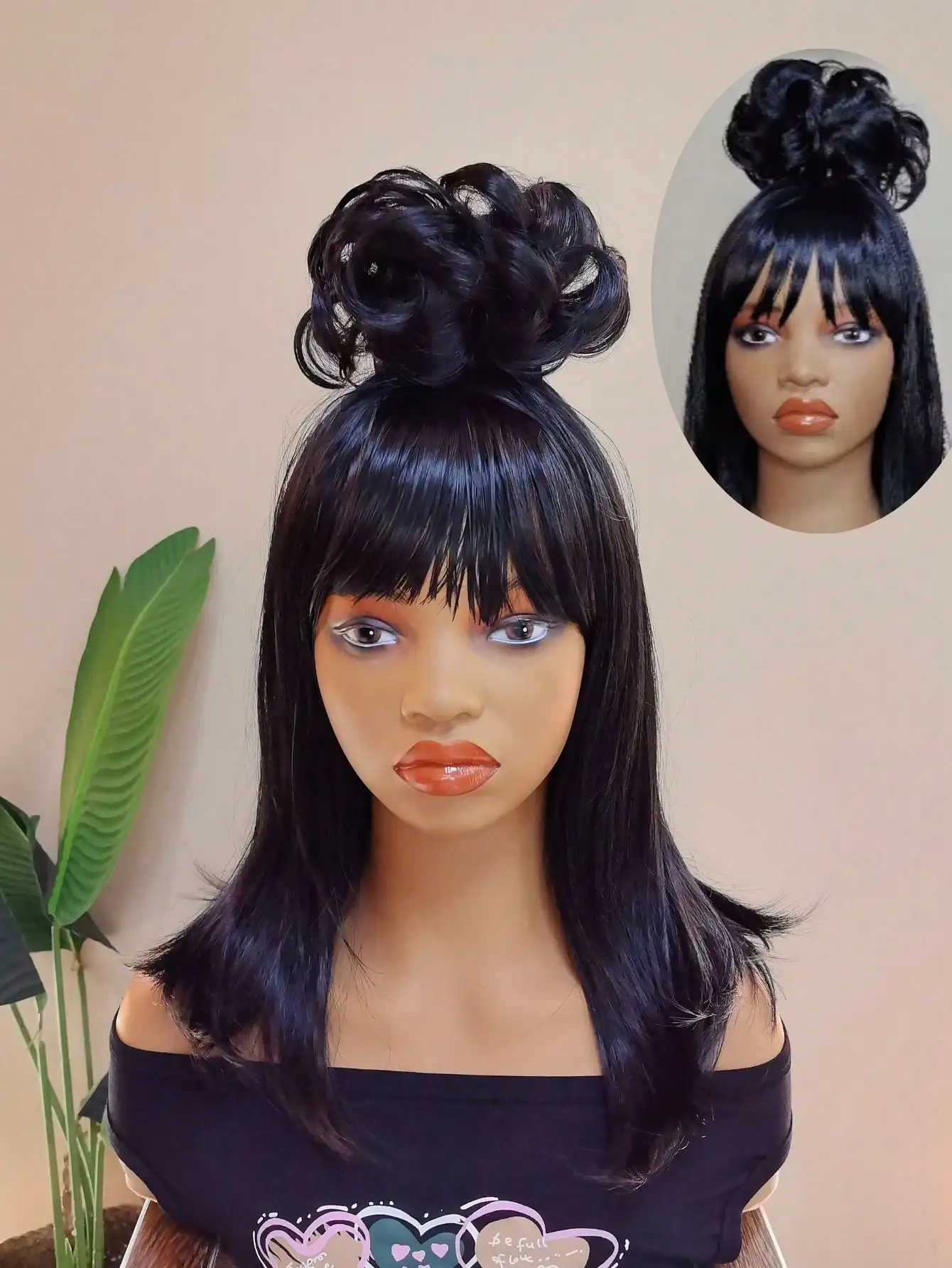 شعر مستعار Lydia Deetz تأثيري مع الكعك للنساء ، زي أسود ، شعر مستعار قوطي ، عروس ، بيتليجوس ، حفلة الهالوين