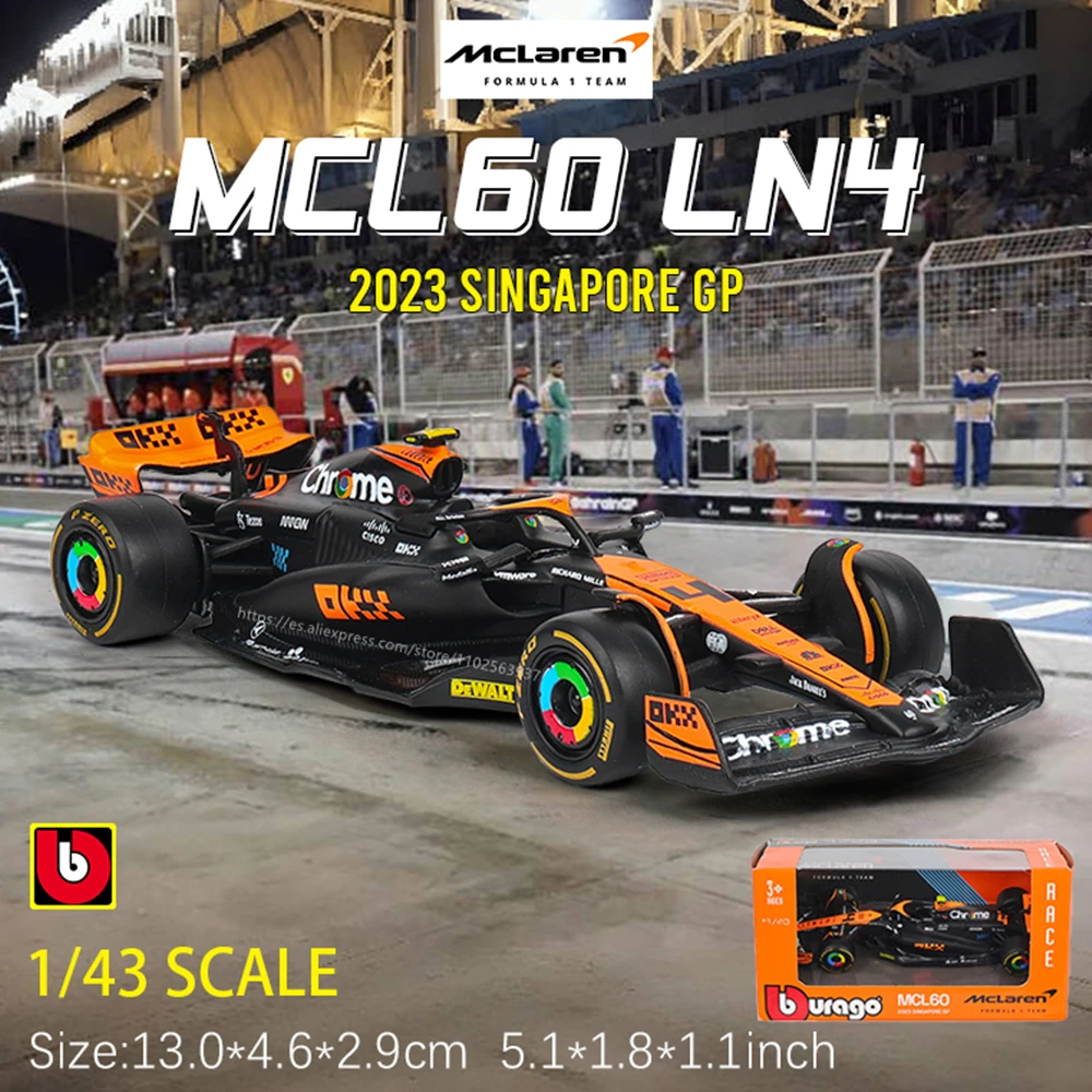 Bburago 1:43 2023 McLaren F1 Singapore MCL60 4# Lando Norris 81# Oscar Piastri Formula One Alloy Super Toy Die cast car model