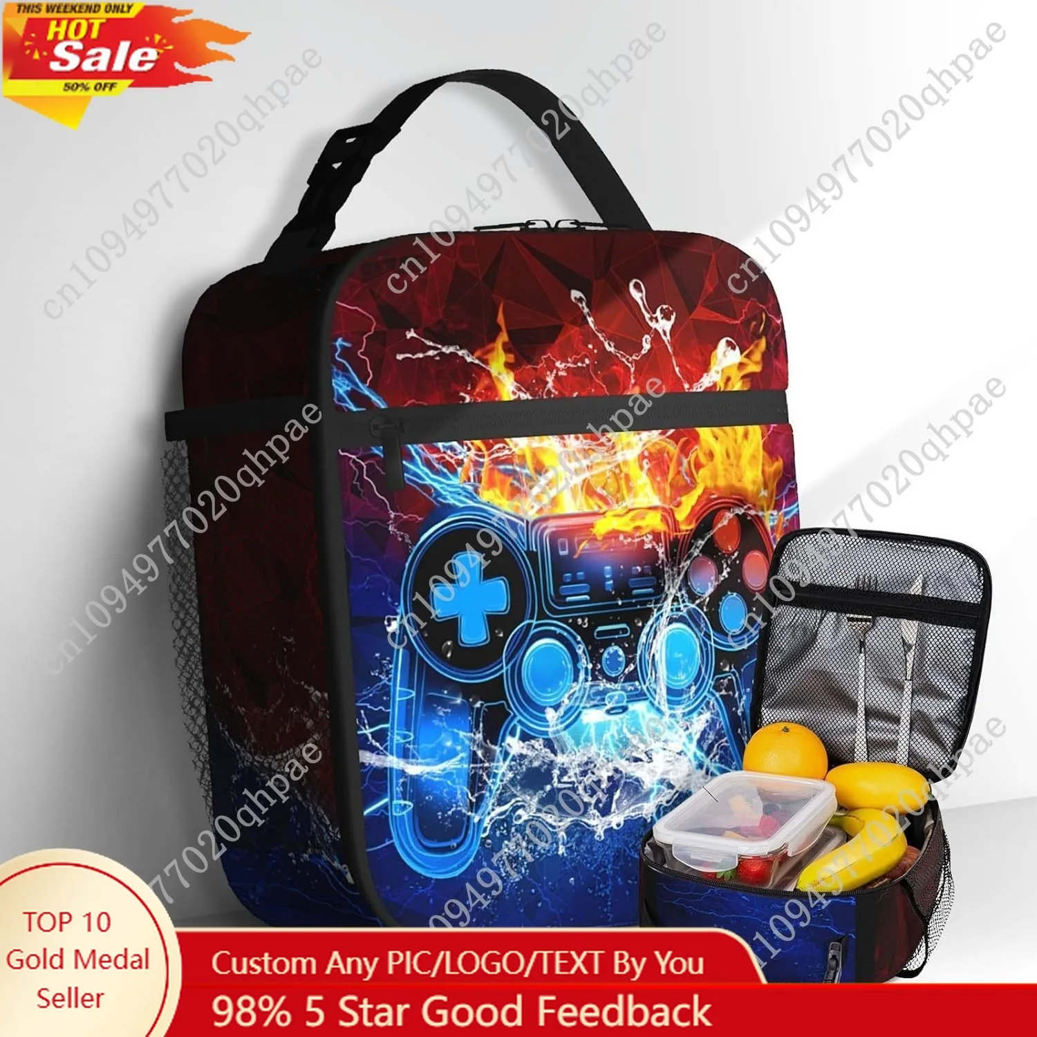 

Video Game Lunch Bag for Boys Insulated Reusable Game Lunch Box Portable Waterproof Leakproof Gaming Lunch Tote Bag Games boy Lu