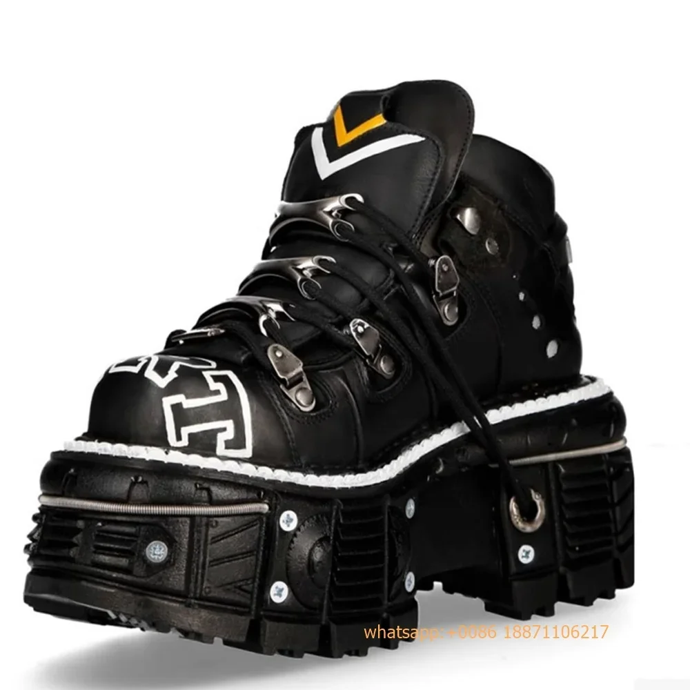Platform Round Metal Rivet Short Boots 2024 New Punk Street Rock Tank Lace-Up Pumps Party Sports Casual Fashion Women's Shoes