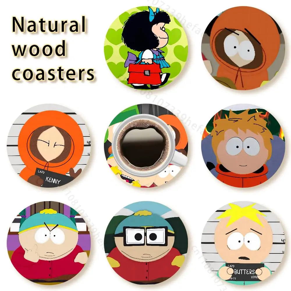 

Cartoon M-Mafalda Cute wooden anti-slip coasters suitable for home office and theme party decoration