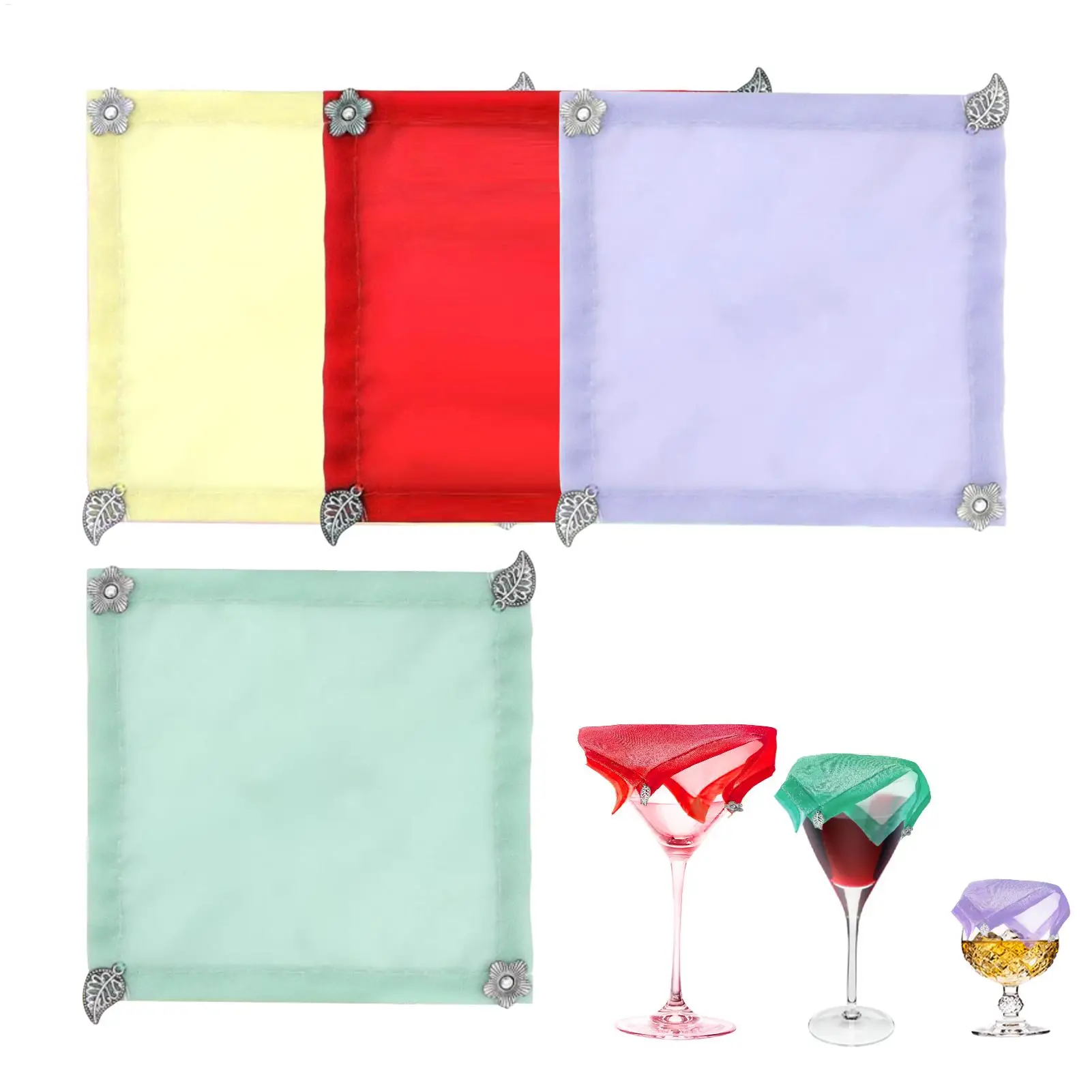 4 Pieces Screen Lid Weighted Outdoor Wine Glass Covers Breathable Fabric Top Lid With Charm To Prevent Insect Outdoor