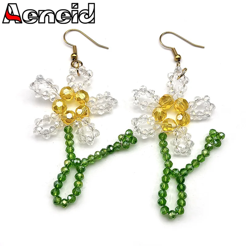 

Hand Woven Glass Beaded Flower Tassel Drop Earrings For Women Stainless Steel Luxury Colorful Y2K Stud Earrings Jewelry Gift