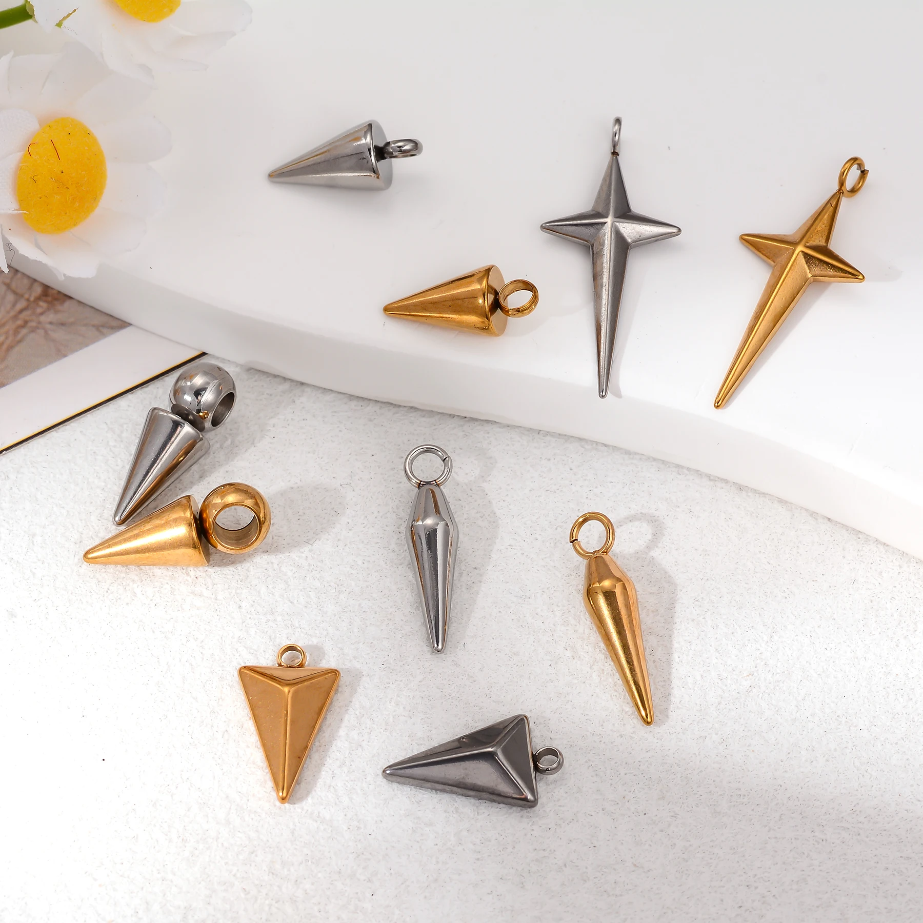 

8PCS Stainless Steel Cone Charms Pendants Punk Bullet Spike Beads Charms for Women Man Hoop Earring Necklace Jewelry Making