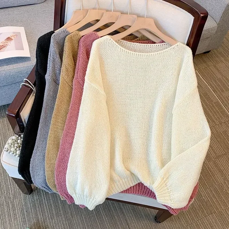 Knit Tops For Woman Pullovers Women\'s Sweater Round O Neck Mesh Off White Winter 2024 Korean Fashion High Quality Offers Cheap