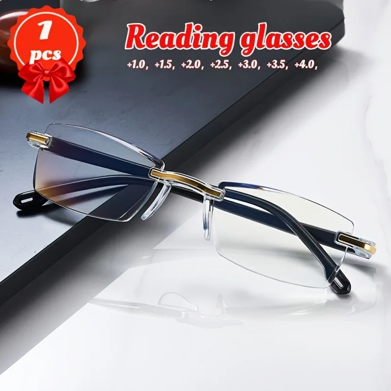 Rectangle Rimless Reading Glasses for Men and Women PC Frame Material, Lightweight with Clear PC Lenses for Reading