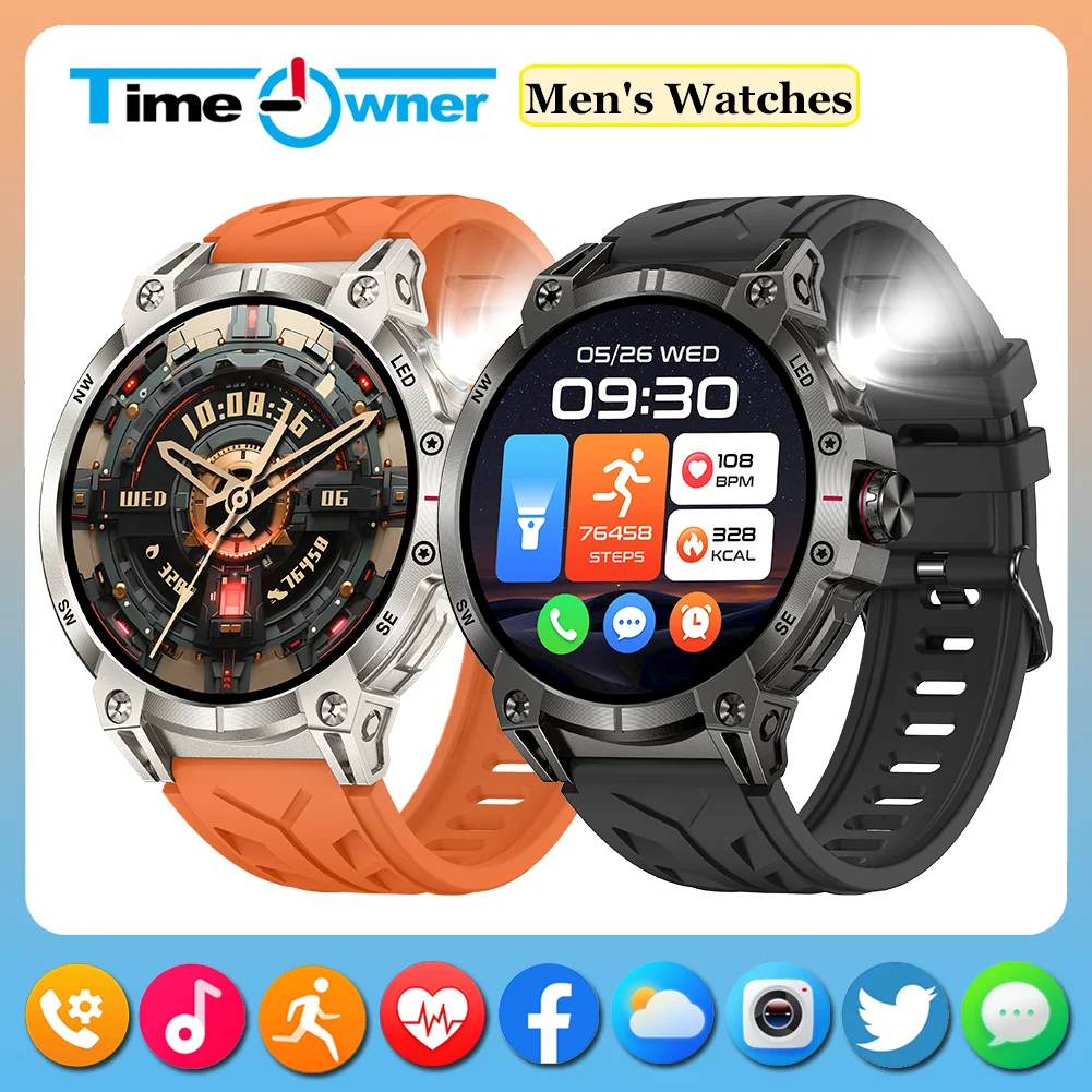 Time Owner smartwatch LED flashlight compass high-definition screen waterproof monitoring heart rate Bluetooth call men's watch