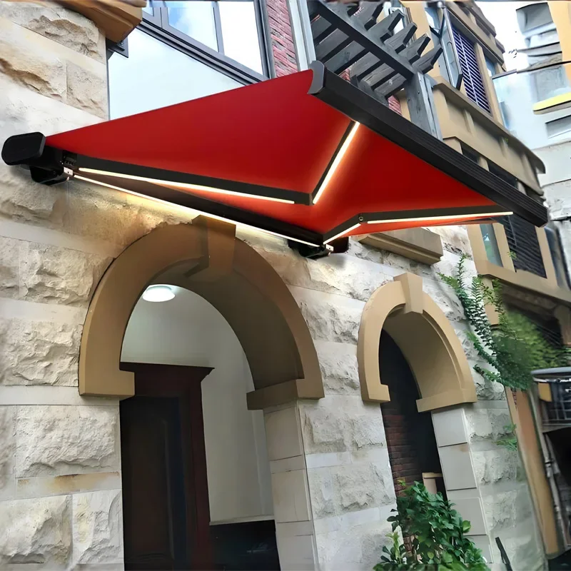 Full box gray electric awning, aluminum alloy sunshade villa balcony courtyard electric light full box telescopic awning