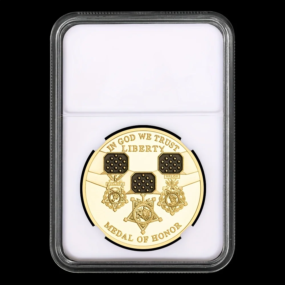 1 Piece  Medal of Honor  Coin In God We Trust USA Liberty Cllection Sourvenir Statue of Liberty Golden Plated Commemorative Coin