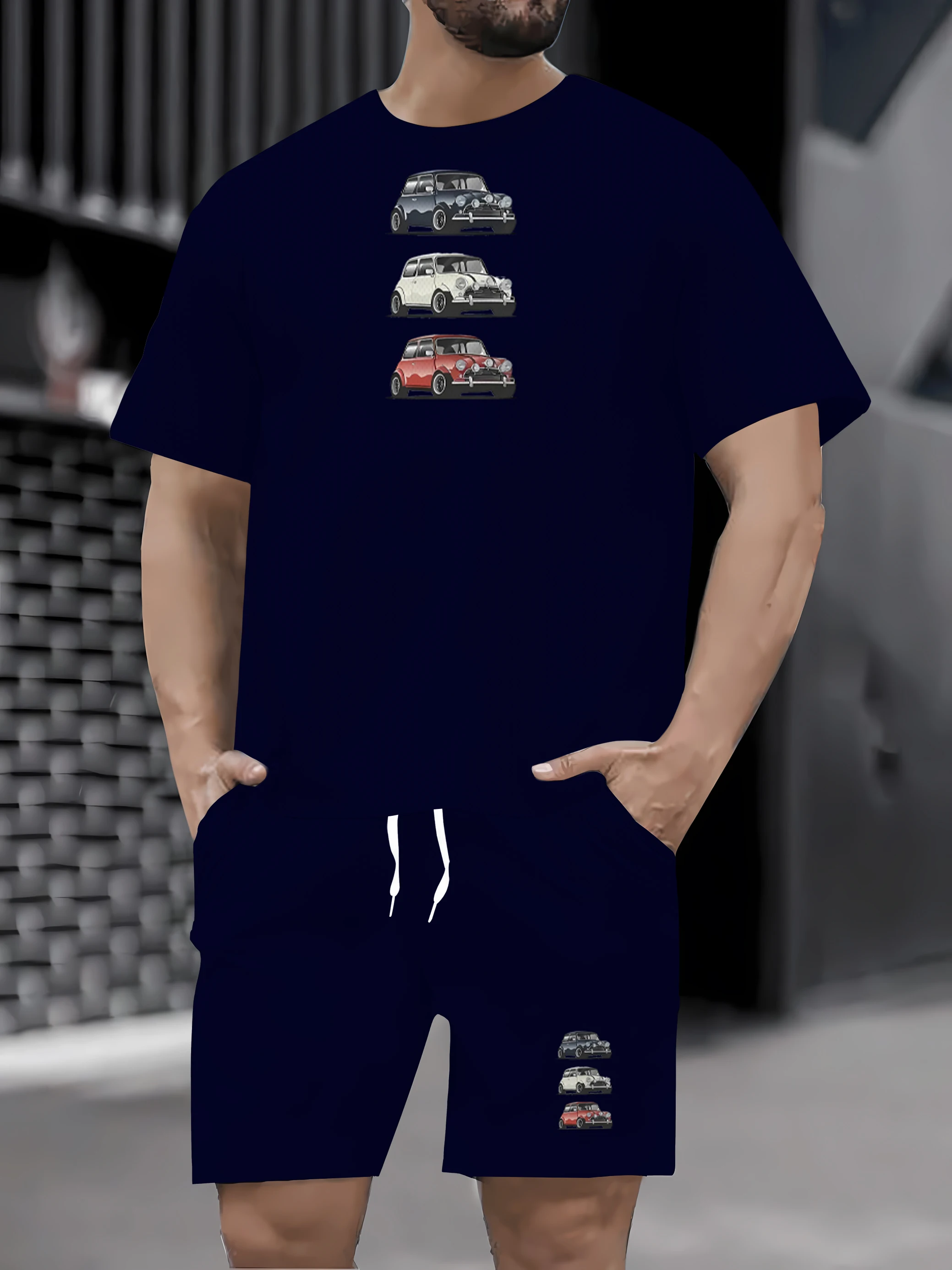 

Модный мужской костюм для улицы, простой лоскутный цвет с буквенным принтом розы, шорты с круглым вырезом и короткими рукавами, удобный и дышащий материал