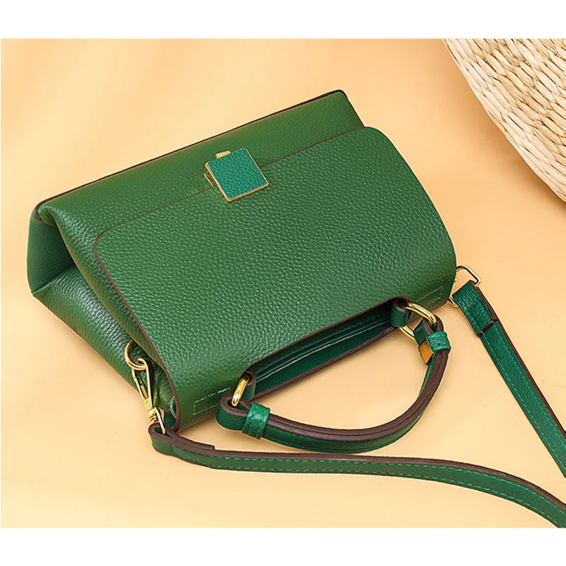 Fashion Genuine Leather Women\'s handbag Small Women Shoulder bags Brand Top Cowhide Lady Tote Green Female Messenger bag 2024