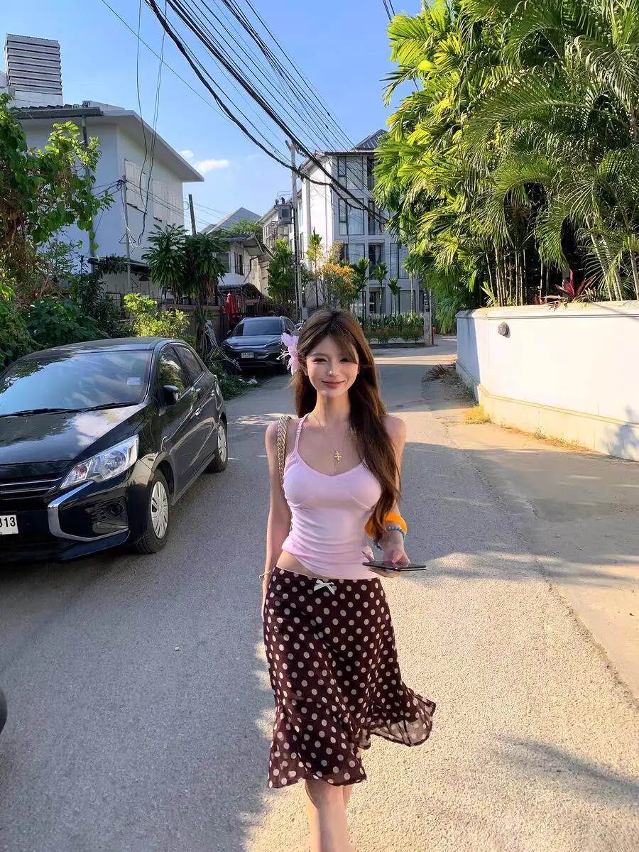 American Style Spotted Low Waist Lace  Fish Tail  Skirt Women Spring Autumn New Pure Desire Half Skirt