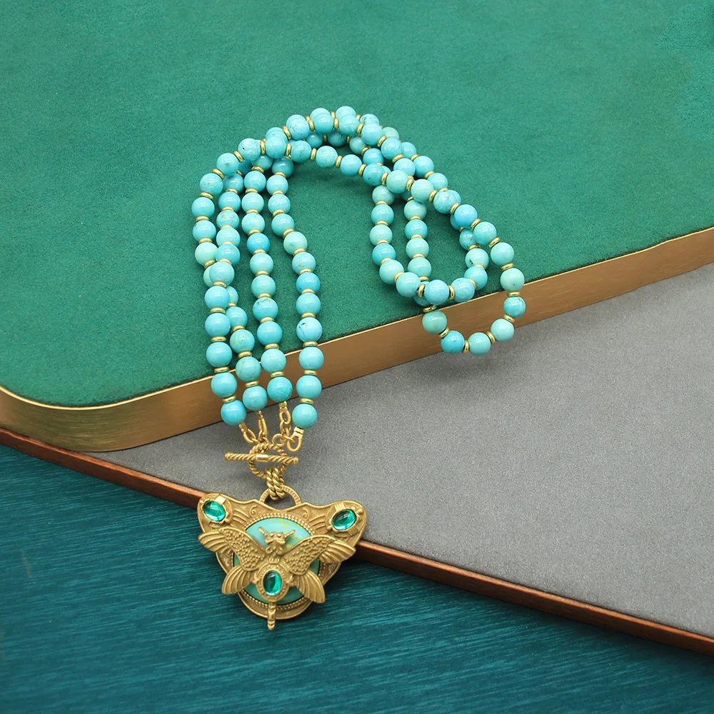 vintage-fashion-light-luxury-turquoise-necklace-jewelry-bee-pendant-adjustable-sweater-chain