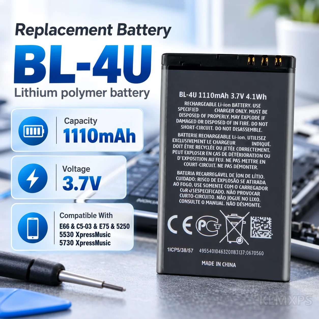 High Quality Mobile Phone Replacement Battery BL-4U 1110mAh Built-in Lithium Battery For Nokia E66, 5250, 5530, 5730, E75, C5-03