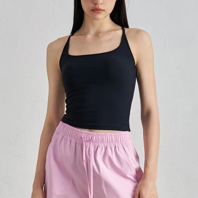 VITALINOVO Canotta con scollo quadrato e schiena scoperta per donna Canotta lunga imbottita aderente Basic Cami Top senza maniche T-shirt attillate basic