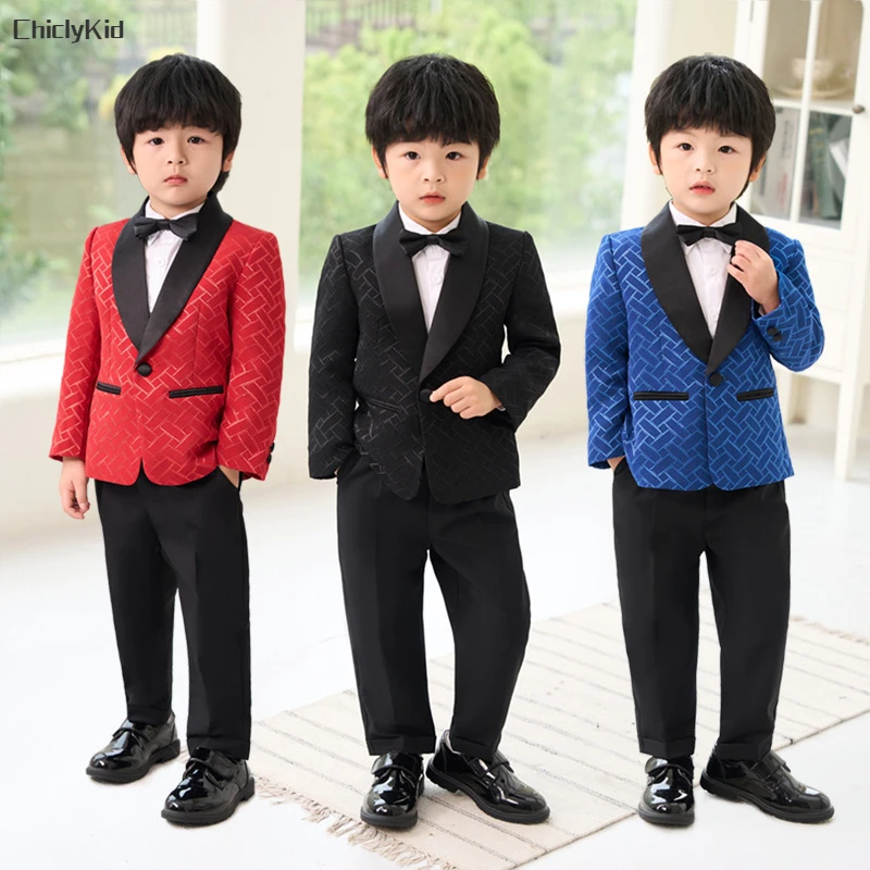 

Boys Suit Jacket Trousers Kids Blazers Formal Dress Clothes Sets Children Wedding Coat Tuxedos Toddler Host Studio Stage Suits