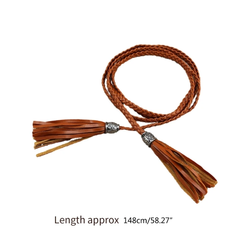 Handmade Bohemian Waist Rope Tassels Decors Braided Belt for Ladies Dress Decors