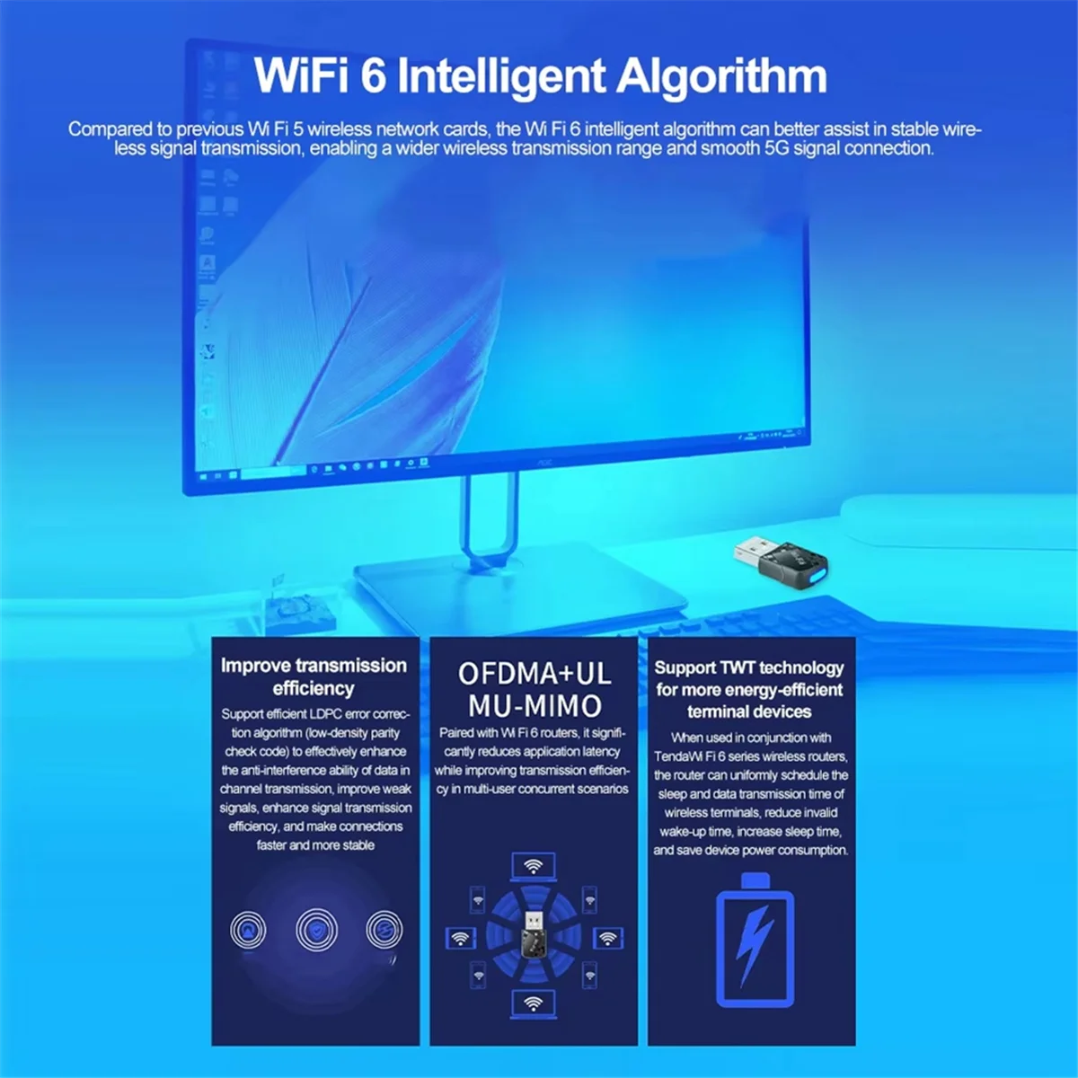 【صفقة حصرية!】AX900 USB WiFi 6 محول 900Mbps بلوتوث 5.4 2 في 1 USB دونغل 2.4G 5G استقبال WLAN اللاسلكي لـ Win10&Win11