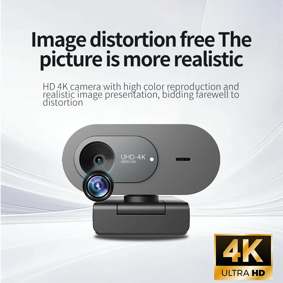 4K Ultra HD Webcam with Privacy Cover, USB Plug and Play, for Video Conference, Online Teaching, Live Streaming