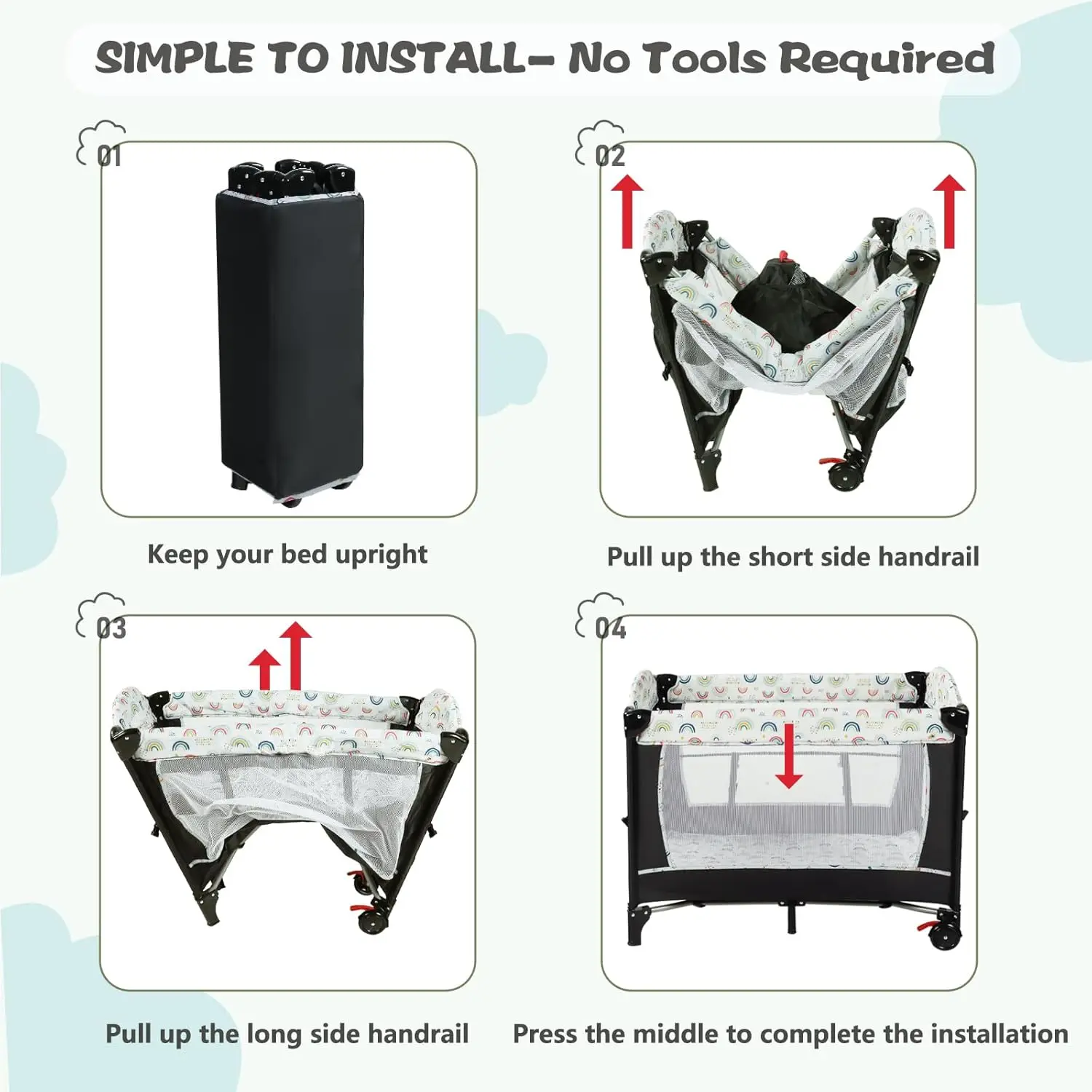 Kinder King 4 en 1 patio portátil para bebés, cuna plegable junto a la cama para bebés con mueble, paquete infantil y patio de juegos grande para niños pequeños