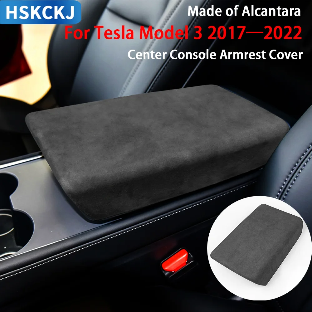 

For Tesla Model 3 2017—2022 Center Control Armrest Cover Alcantara Suede Armrest Panel Shell Car Decoration