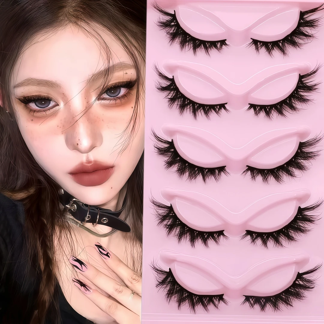 5 Pairs Fox Style False Eyelashes Full Strip Fox Shaped Dense Natural European And American Style Extended Outer Corner Manga Ey