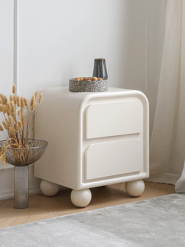 French cream style bedside table, bedroom modern, simple light luxury, luxury sense of luxury white bedside table