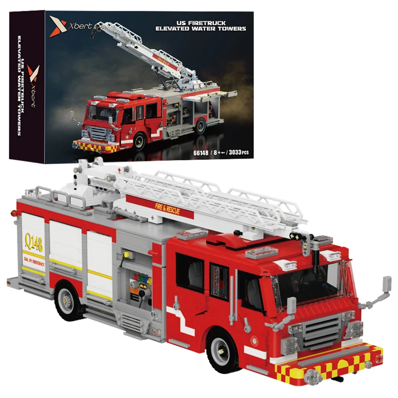 

3033pcs American Style Fire Truck Building Blocks Sets MOC City Rescue Vehicle Blocks Model DIY Car Toys with Extendable Ladder