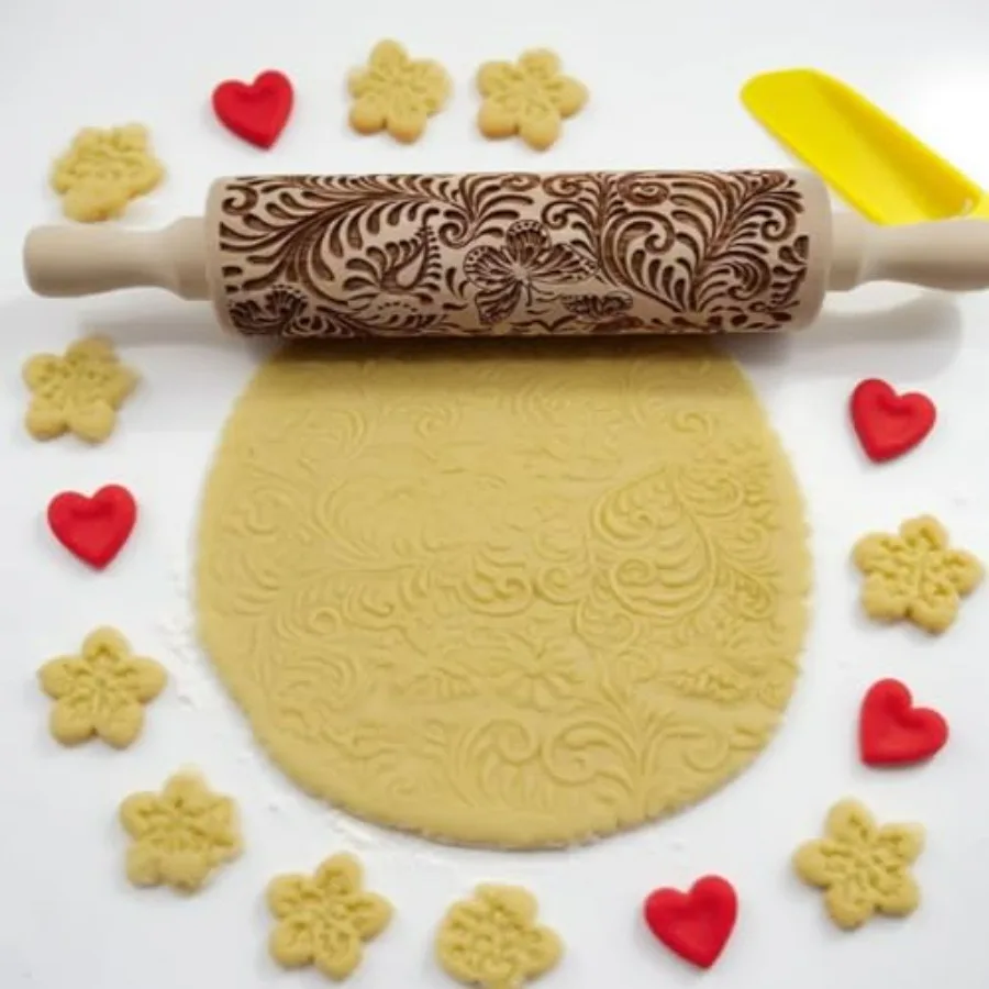 

Скалка с тиснением, 2 упаковки, деревянная скалка с антипригарным покрытием для выпечки с узорами, ролик для теста для французской выпечки для печенья