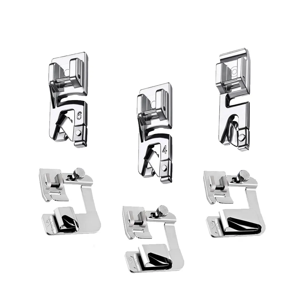 Conjunto de calcador de máquina, 4/8 "6/8" 8/8 "3mm 4mm 6mm, pés de crimpagem de bainha rolada para máquinas de costura de haste baixa artesanato