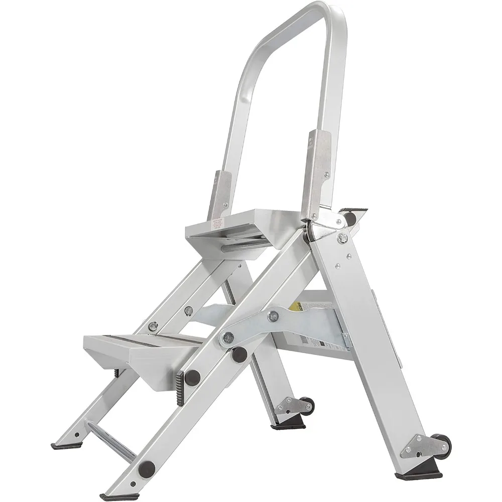Climb WT2 Contractor Series Folding Stool with Handrail, 2-Step, Aluminum