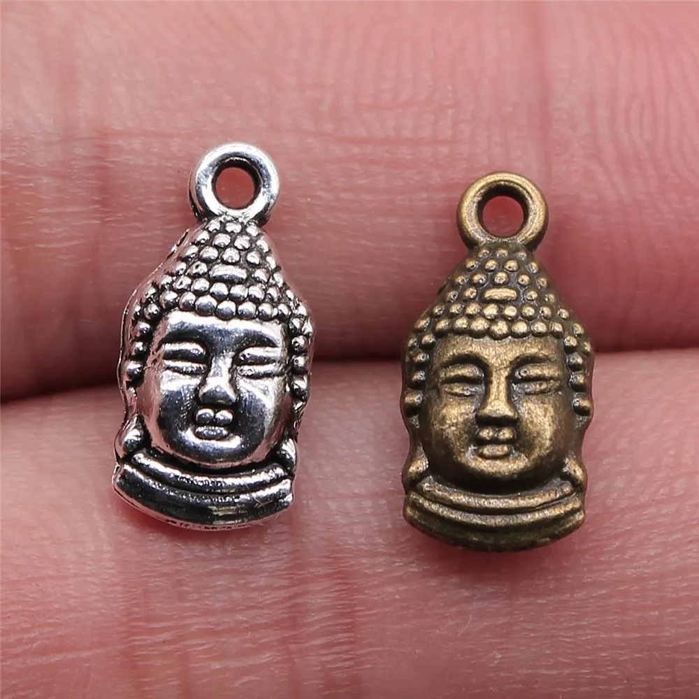 WYSIWYG 20pcs 16x8mm 2 Colors Antique Bronze Charm Buddha Charms Thai Buddha Double Sided Charms Buddha Head