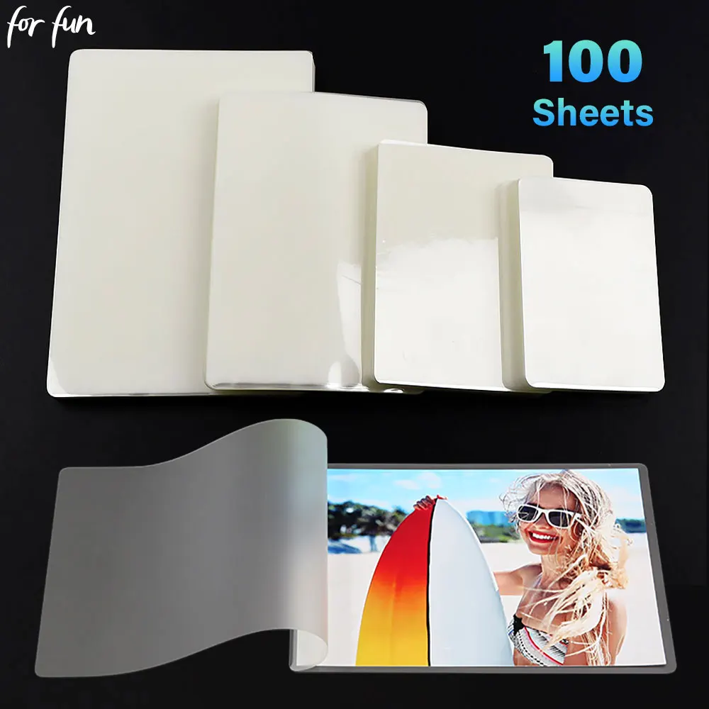 For Fun 100 Sheets 60 Mic 3/4/5/6 Inch Thermal Laminating Film PET Plastic Film For Photo/Card/Picture Hot Laminator Film