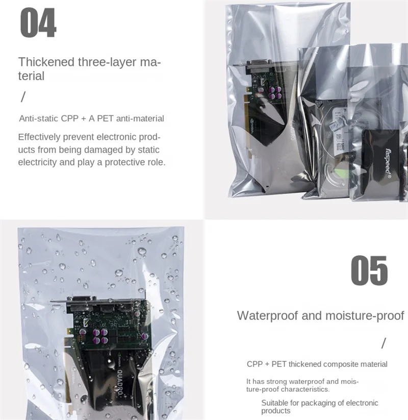 ESD-Tasche mit oben offenem, antistatischem Abschirmpaket zur Aufbewahrung elektronischer Komponenten, PCB-Board-Schutz, USB-Taschen – Detail 9