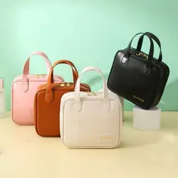 Borse portaoggetti in pelle PU borsa cosmetica di grande capacità borsa per il lavaggio portatile di moda Organizer per il trucco strumento per la conservazione dei cosmetici con manico