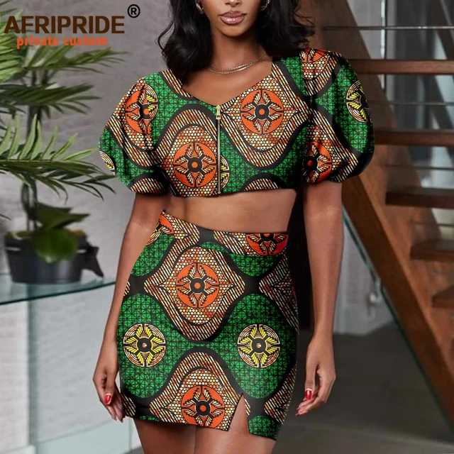 Vestiti africani per le donne Crop top a maniche corte e minigonne Set da 2 pezzi abiti Sexy con stampa per feste abbigliamento Ankara A2226007 AliExpress