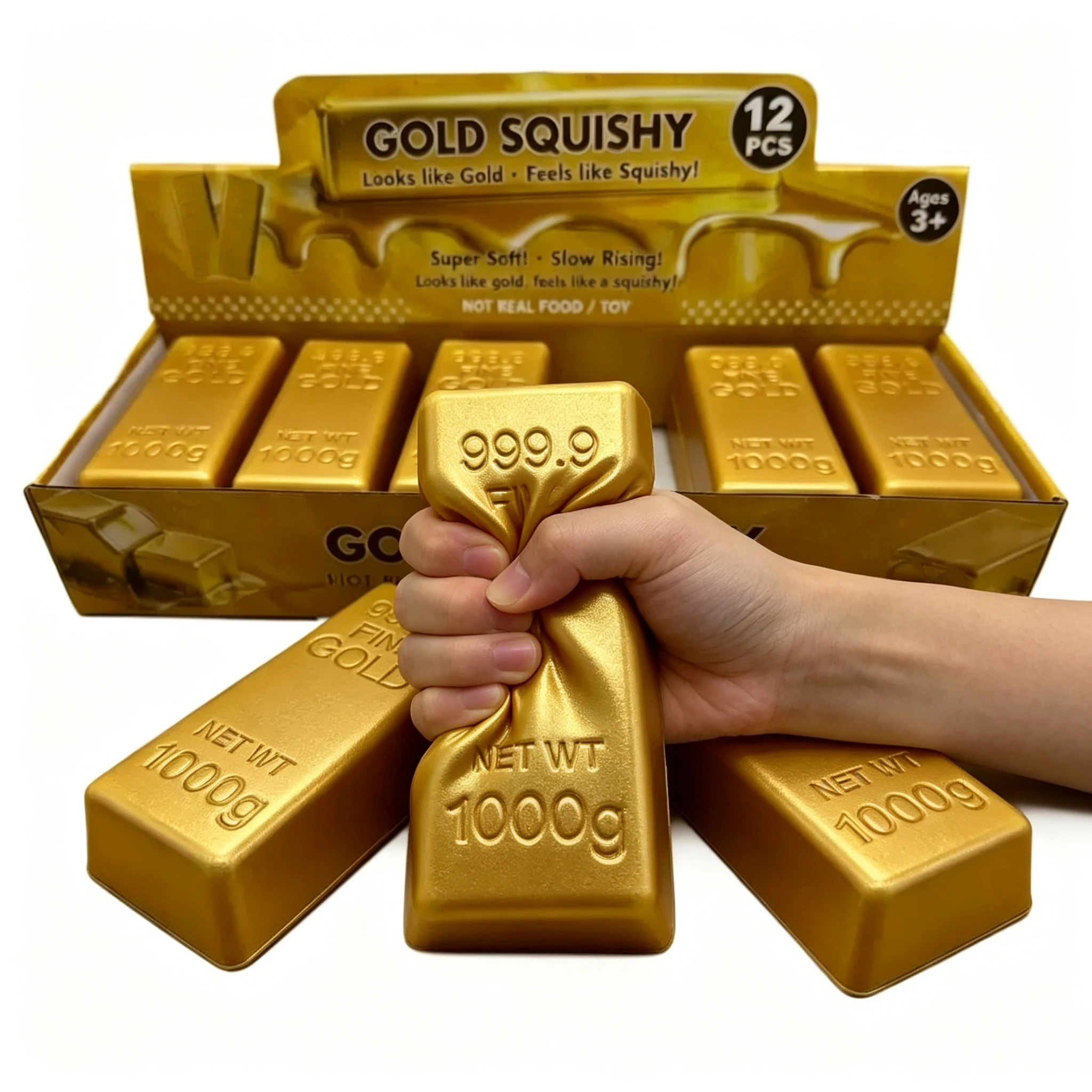 Hot selling PU simulation gold brick slow rebound kneading and pressure relief adult toy