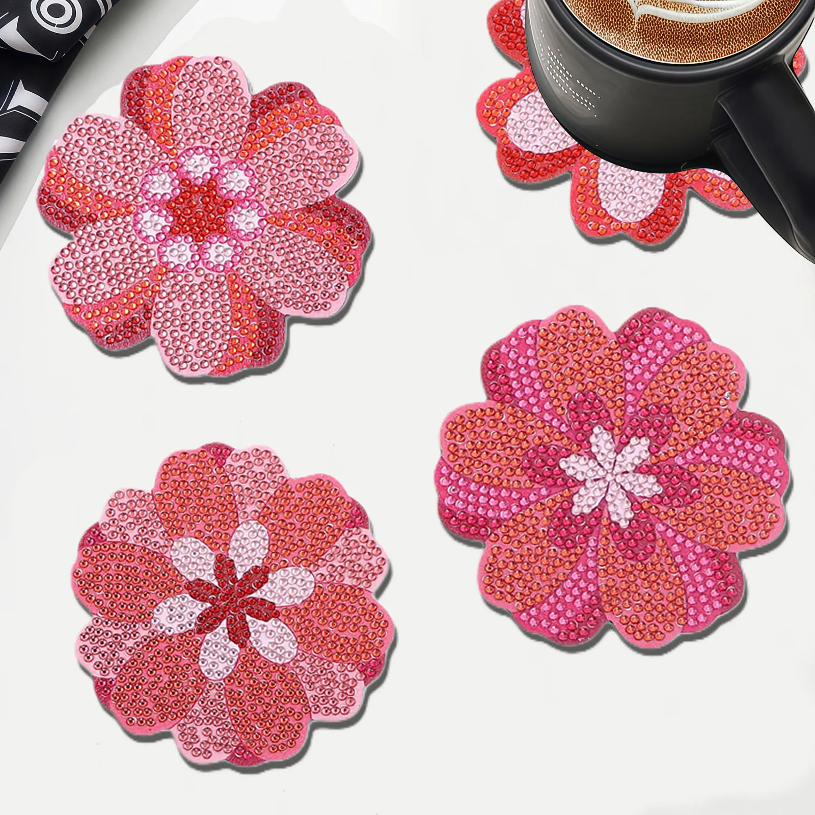 10 DIY flower-shaped pattern diamond painting art set coasters without stands for daily beverages, coffee and tea decoration