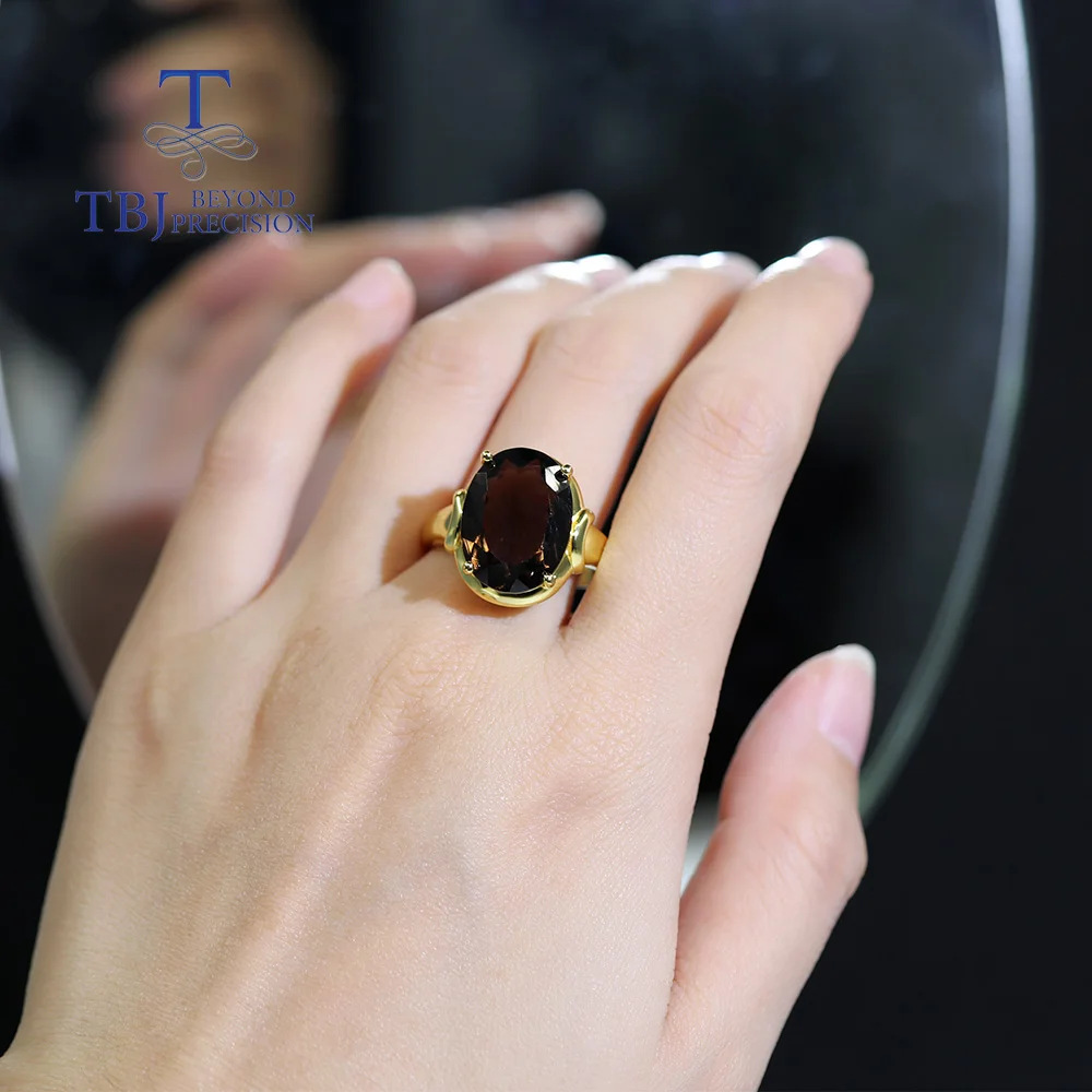 Classic simple design smoky quartz Ring 925 sterling silver yellow natural gems women\'s fine jewelry daily wear