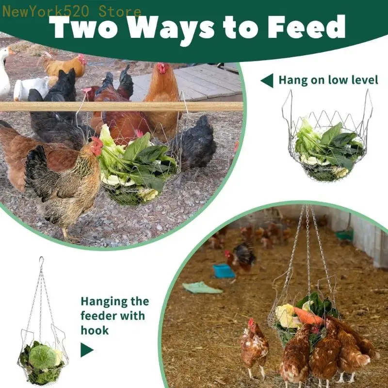 Outdoor Chicken Vegetable Feeder Basket 9 Inch Rustproof Metal Hanging Structure N84C