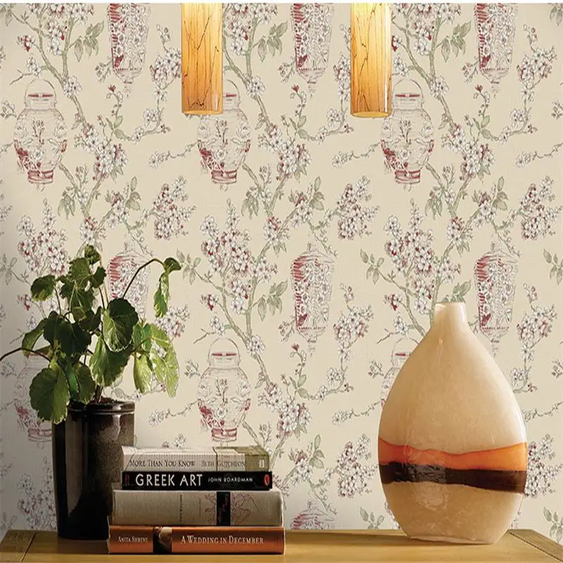 

Chinese Pastrol Flowers Wallpapers Home Decor Blooming Floral Lantern Mural Wallpaper for Living Room Bedroom Teahouse Walls