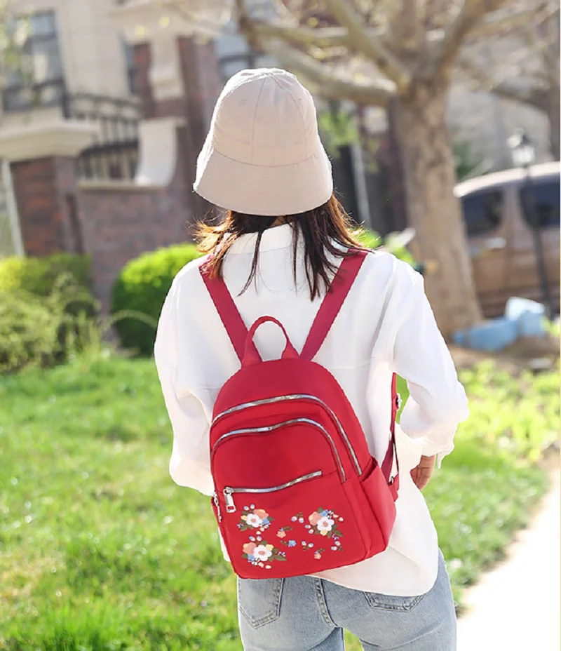 New Fashion Women's Embroidery Flower Waterproof Oxford Backpacks High Capacity Shoulder Bags Totes Crossbody Backpack Schoolbag